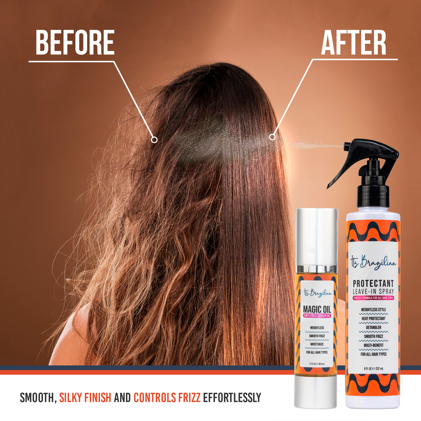 Kit With 1 Magic Oil 100%+ 1 Protectant Leave-In Spray Anti-Frizz